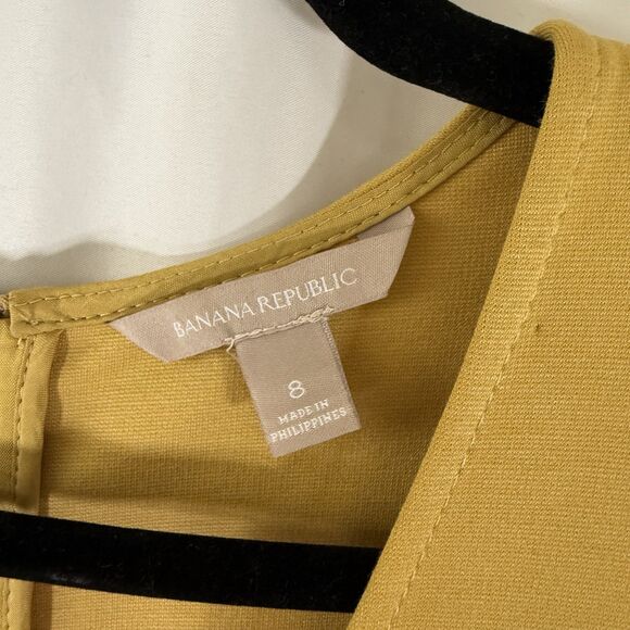 Banana Republic Midi Dress Women's 8 Yellow Sleeveless Belted Pockets Zip Back - Picture 5 of 13